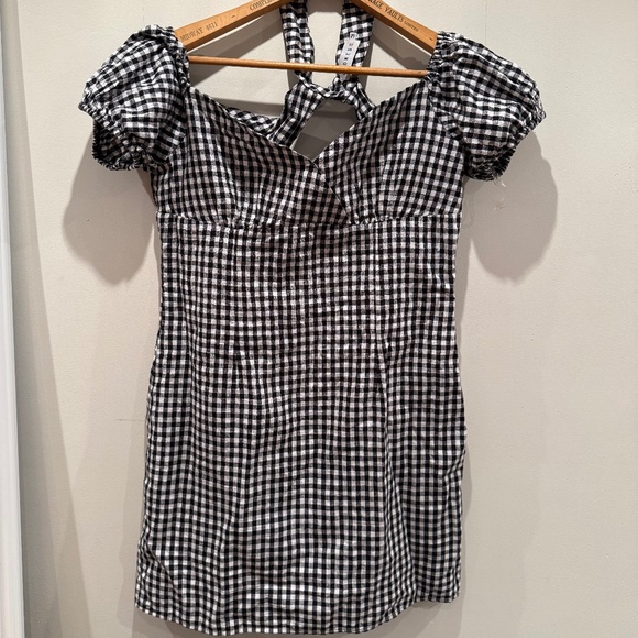 Lioness gingham puff sleeve mini choker dress, size M - Picture 2 of 10